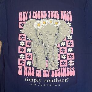 Simply Southern Navy Tee with Elephant and Pink Floral Design